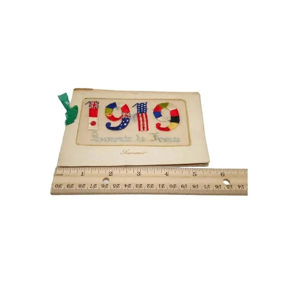 1919 Souvenir de France Floral Embroidered Color Antique Postcard Booklet - Picture 9 of 10